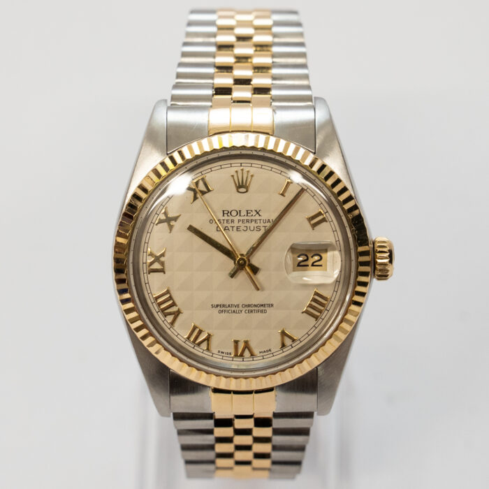 Rolex DATEJUST 36 'PYRAMID DIAL' REF 16013 (1988) BOX AND PAPERS